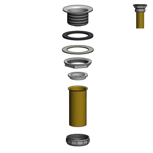 A black and white diagram of T&S Dipper Well Drain Assembly Kit pieces.