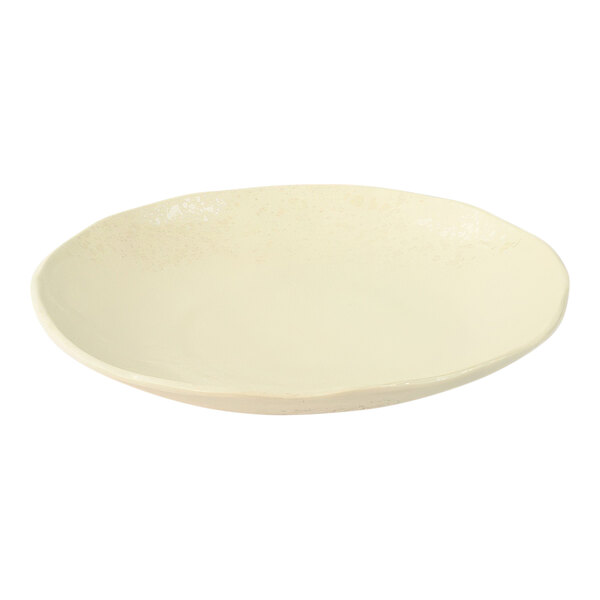 An ivory plate with a speckled surface.