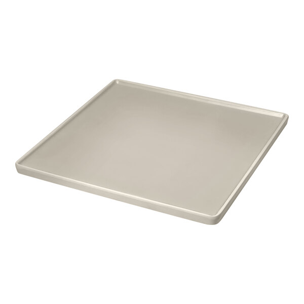 A square beige tray with a white background.