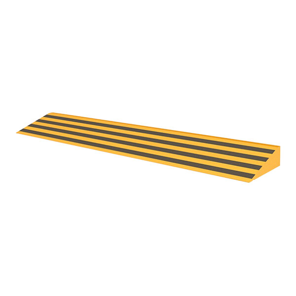 A yellow and black striped wood ramp.