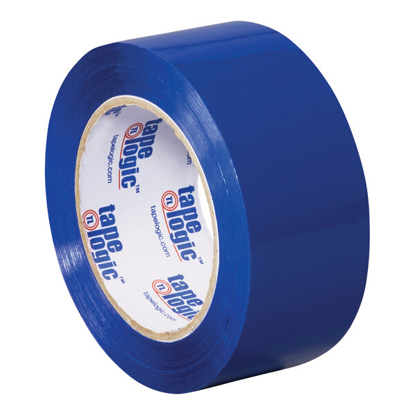 A roll of blue Tape Logic carton sealing tape with white writing.