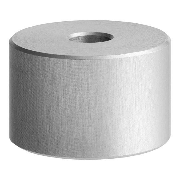 A stainless steel Estella foot spacer with a hole in a silver cylinder.