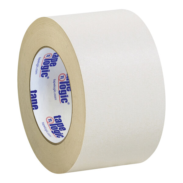 A white roll of Tape Logic double-sided masking tape with a blue and white label.