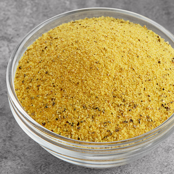 A bowl of lemon pepper powder.