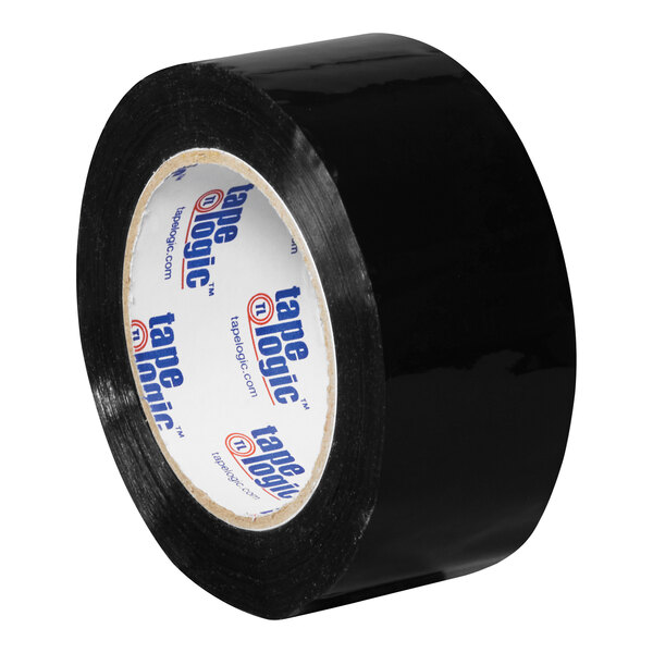 A roll of black Tape Logic carton sealing tape with white writing on it.