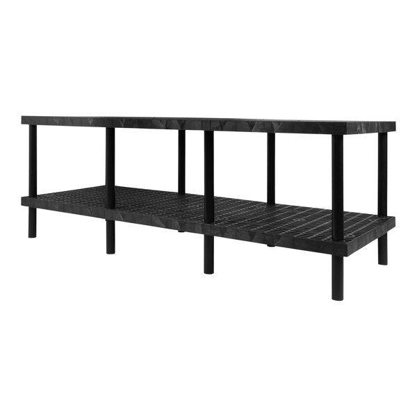 A black metal SPC Industrial workbench with two shelves.