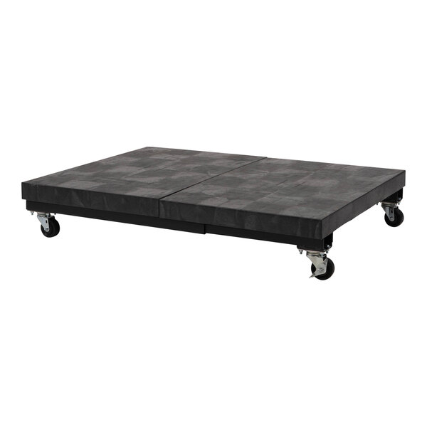 A black rectangular SPC Industrial mobile dunnage rack with wheels.