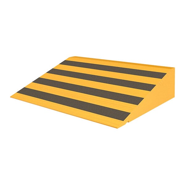 A yellow and black striped wood ramp.