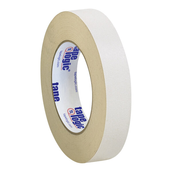 A white Tape Logic roll of double-sided masking tape with a clear center and clear label.