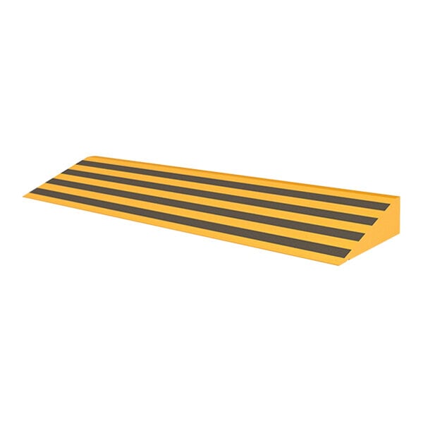 A yellow and black striped SPC Industrial wood ramp.