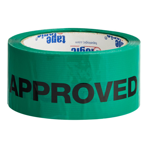 A roll of green Tape Logic carton sealer tape with black text that reads "Approved"