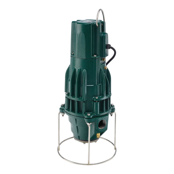 A green Zoeller Shark Series water pump with a metal stand.