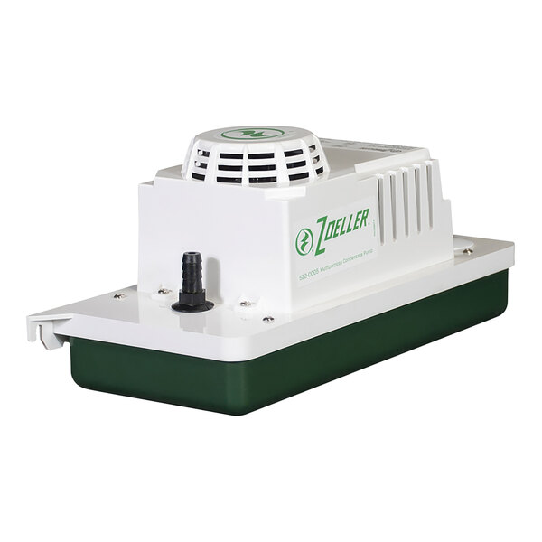 A white and green Zoeller 522 low-profile condensate pump.