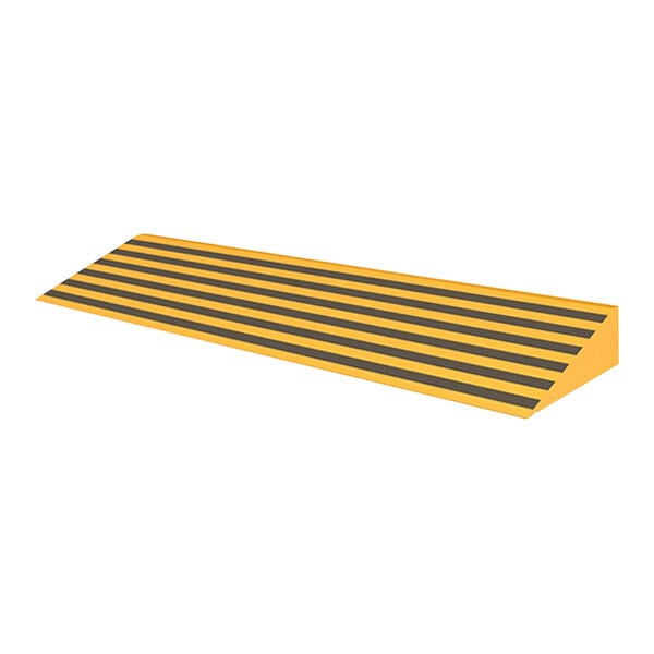 A yellow and black striped wood ramp.