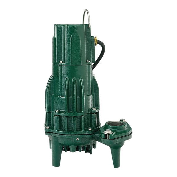 A green Zoeller Flow-Mate Series water pump with a black cord.