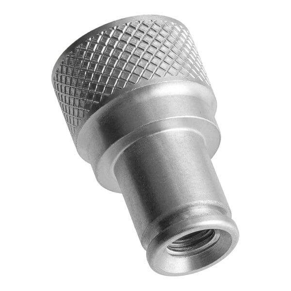 A stainless steel Estella gauge cover knob with a nut.