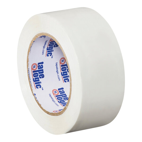 A roll of white Tape Logic carton sealing tape with blue and red text.