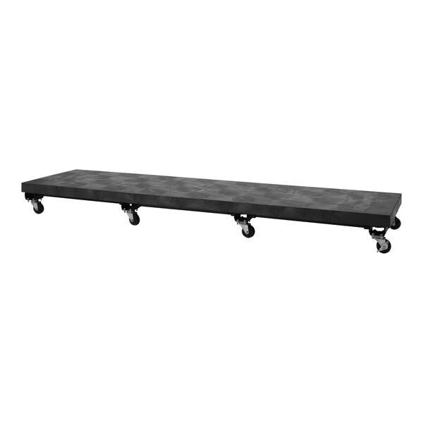 A black rectangular SPC Industrial mobile dunnage rack with wheels.