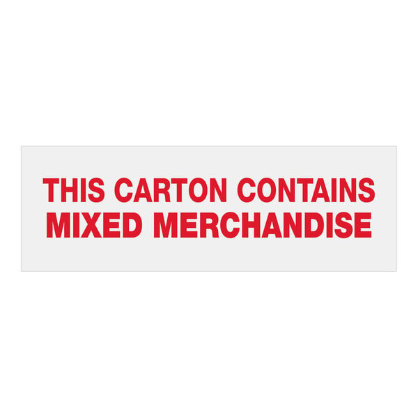 A white rectangular "Mixed Merchandise" Carton Sealer Tape with red text.