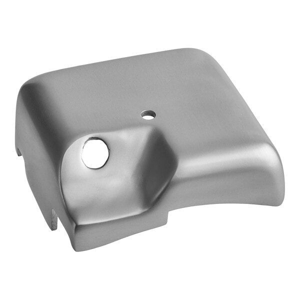 A silver metal Estella sharpener housing with holes.