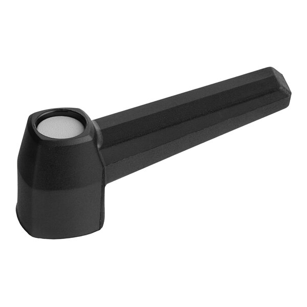 A black plastic pipe with a white circle release knob.