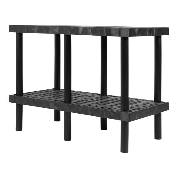 A black metal SPC Industrial workbench with two grid shelves.