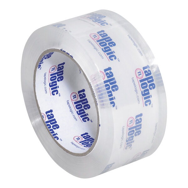A Tape Logic roll of clear sealing tape with the label on it.