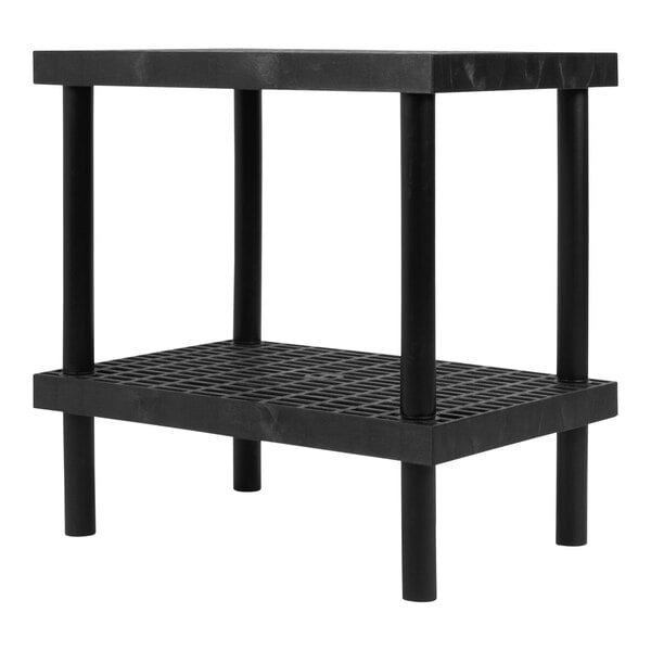 A black grid-top SPC Industrial Workbench with 2 shelves.