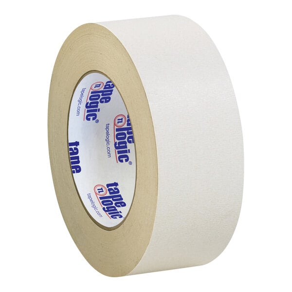 A roll of Tape Logic double-sided masking tape with blue and white text on the label.