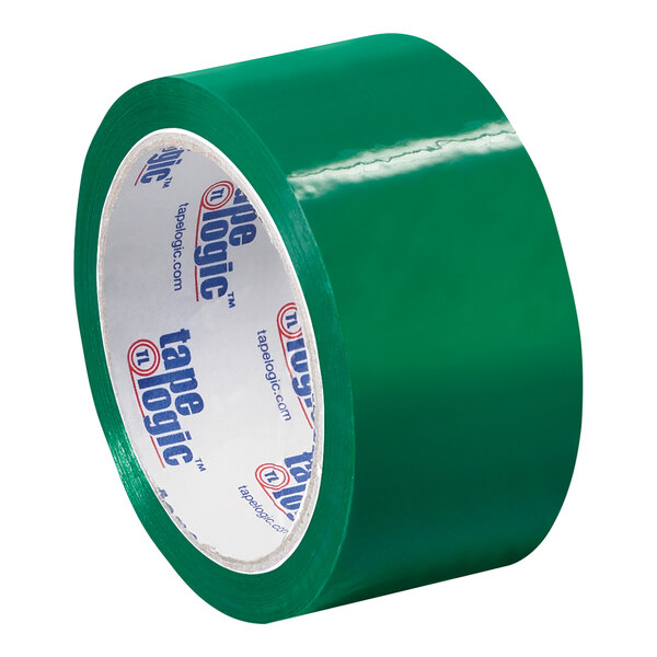 A roll of Tape Logic green carton sealing tape with text on it.