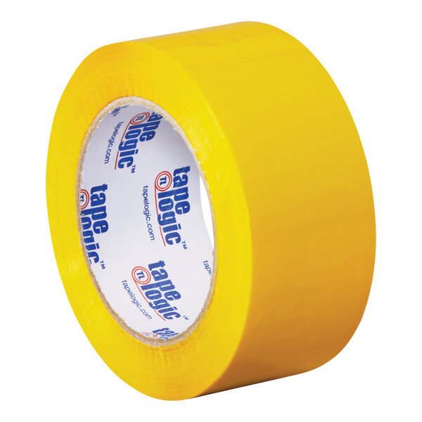 A roll of Tape Logic yellow carton sealing tape with a blue and white label.