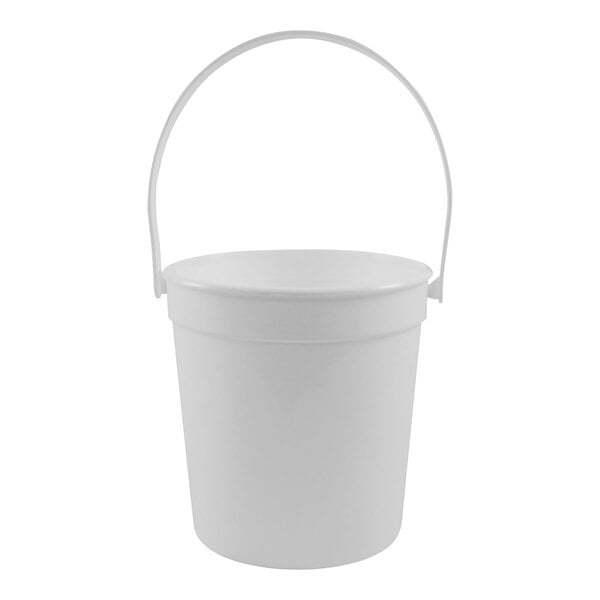 A white Howw Manufacturing plastic drink bucket with a white handle.