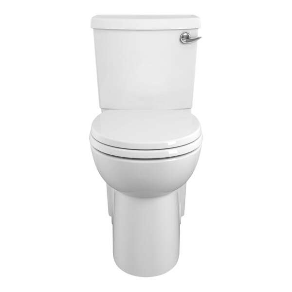 An American Standard white toilet with a right handle.