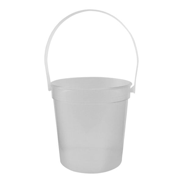 A clear plastic bucket with a clear handle.