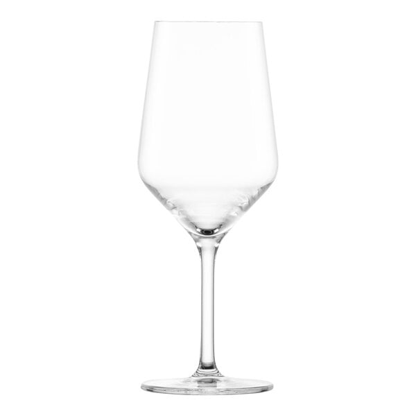 A clear Schott Zwiesel wine glass with a stem.