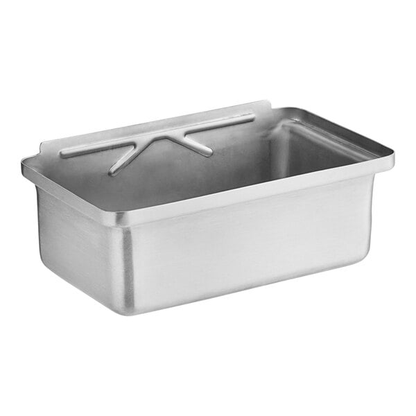 A stainless steel Grindmaster Cecilware drip pan with a handle.