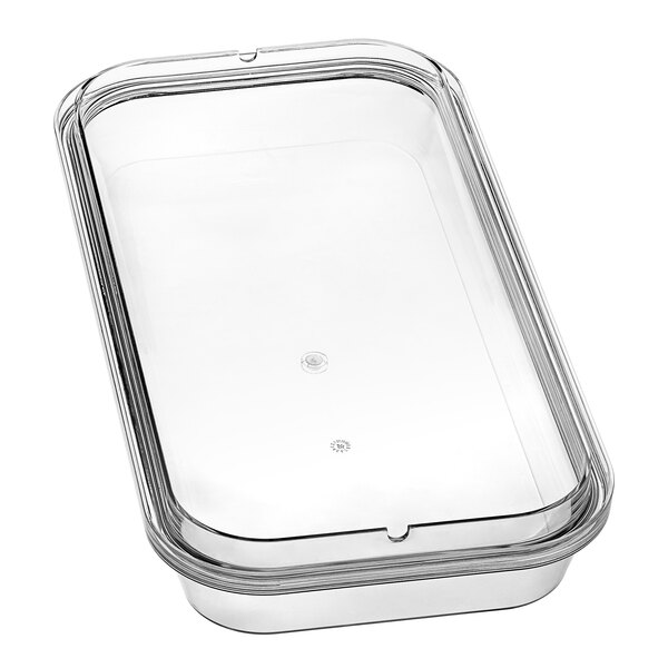 A clear double-wall bowl lid for a refrigerated beverage dispenser.