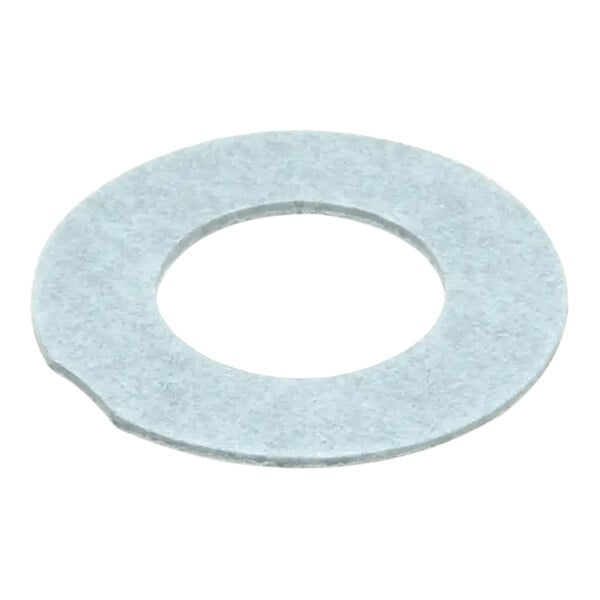 A round white washer with a hole in the middle.