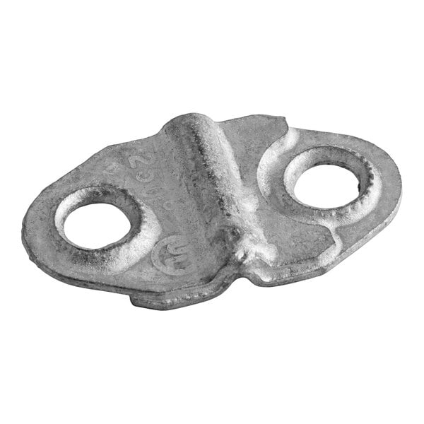 A metal fusible link with two mounting holes, designed to melt at 250 degrees Fahrenheit.