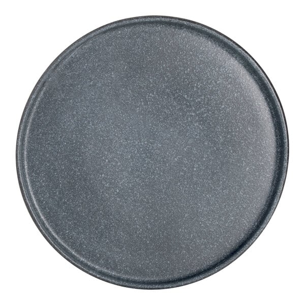 A round gray Roca China stacking tray with speckled specks.