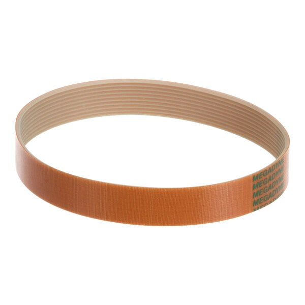 A close-up of a Hobart Poly V belt with a brown stripe.