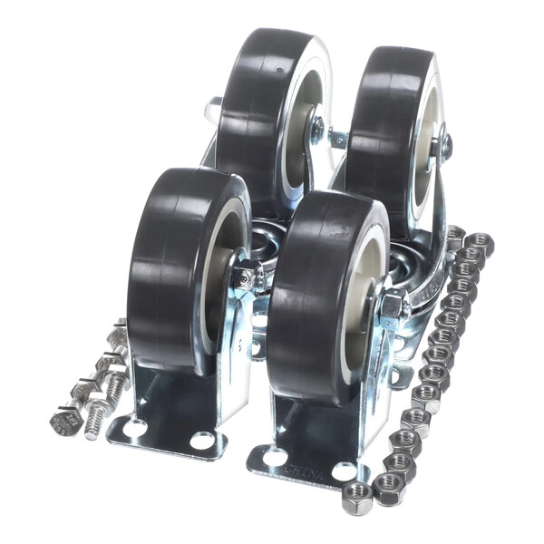 A group of Oil Solutions Group casters with metal wheels and hardware.