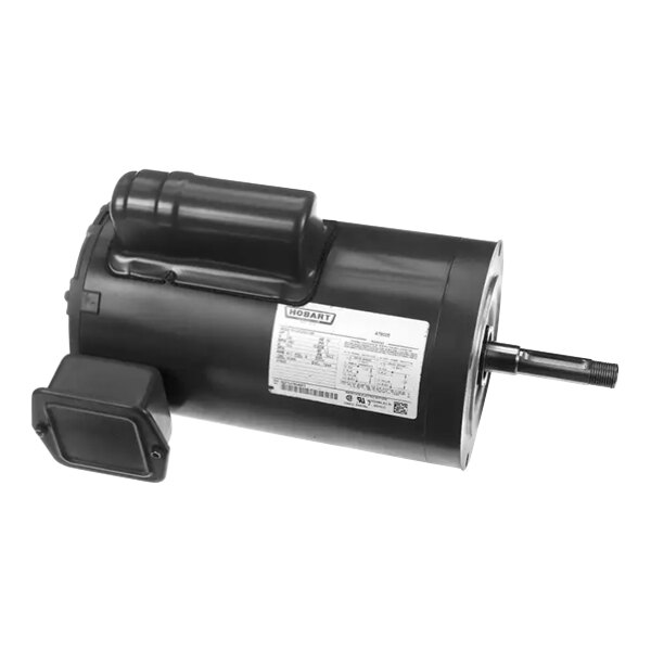 A black electric motor with a white label.
