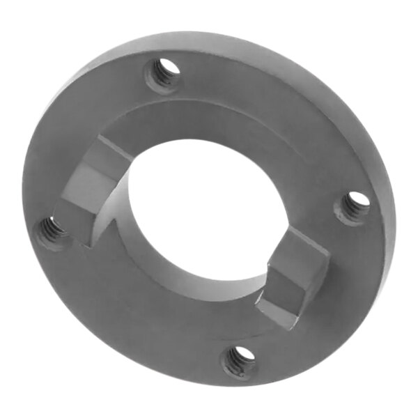 A black metal Hobart shock absorber flange with holes.