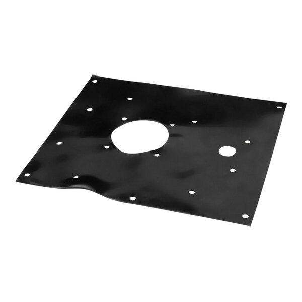 A black square metal Hobart gasket with holes.