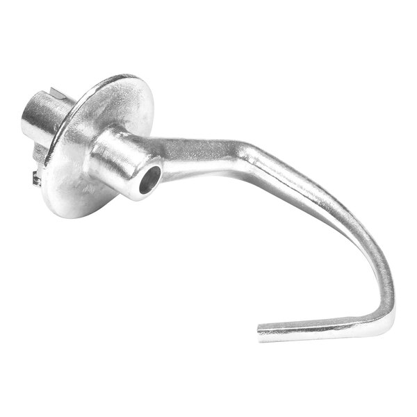 A silver Hobart I arm hook with a hole at the end.