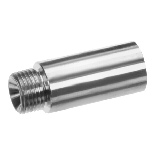 A close-up of a stainless steel threaded rod.