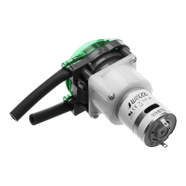 A green and black Hobart chemical pump.