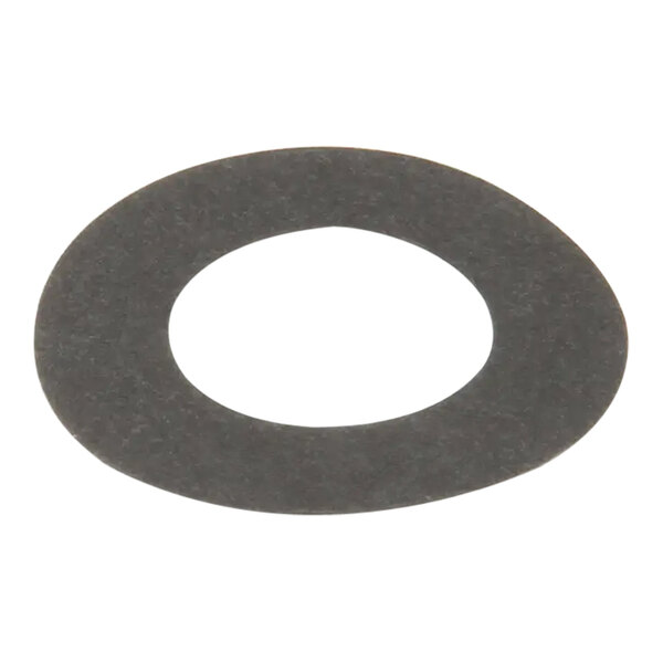 A black rubber o ring in a black and white circle.
