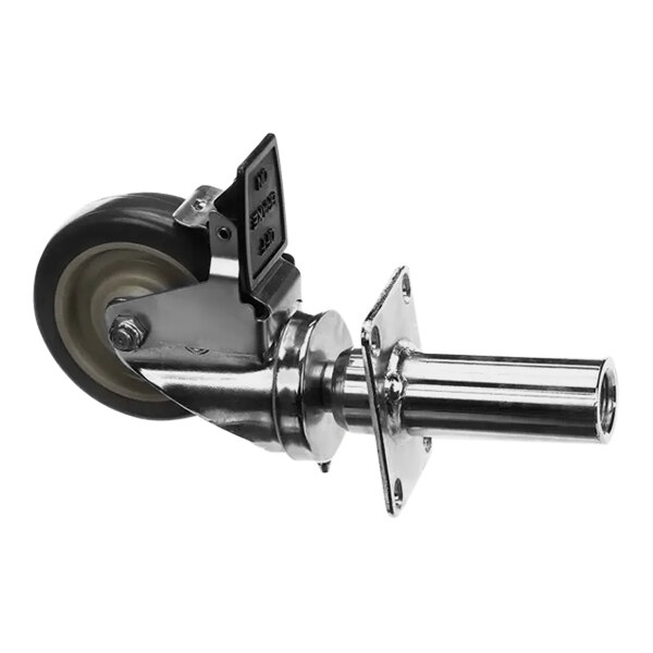 A metal Hobart caster wheel with a black rubber tire.